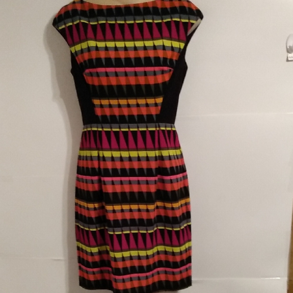 Vtg Geometric Black Jewel Tone Sheath Dress Dark Academia